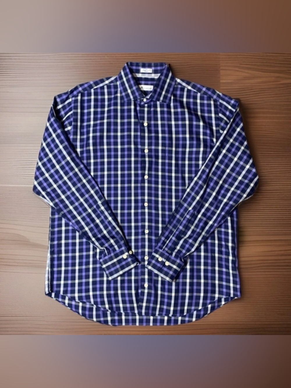 Peter Millar Crown Soft Men's Sz L Cotton Silk Blue/Purple Check Shirt